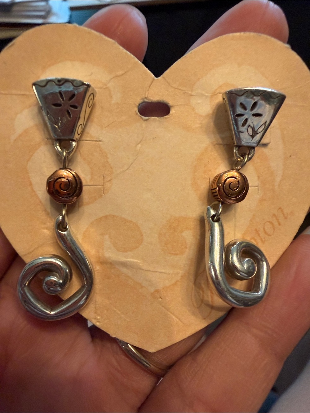 Brighton Sterling-Style Silver Swirl Drop Earrings with Copper Accent